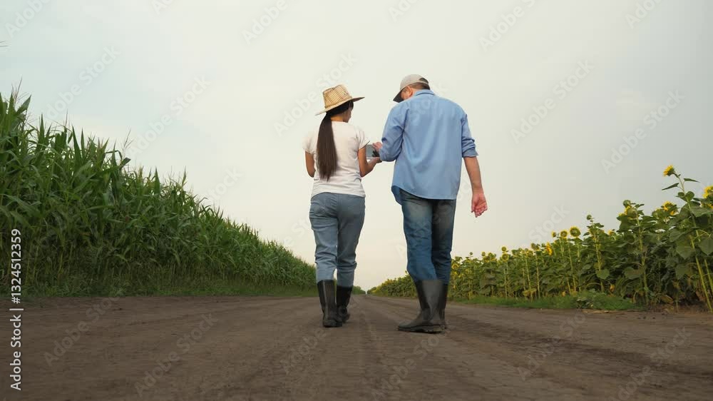 Agriculture, teamwork, business partner farmer agriculture, handshake sign of deal, harvest, fresh soil grow crops, field corn, field sunflowers, people farmers working digital tablet sunset, nature Agriculture, teamwork, business partner farmer agriculture, handshake sign of deal, harvest, fresh soil grow crops, field corn, field sunflowers, people farmers working digital tablet sunset, nature