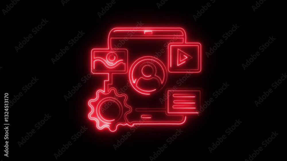 glowing neon assets icon isolated on black background. HD video motion graphic animation glowing neon assets icon isolated on black background. HD video motion graphic animation