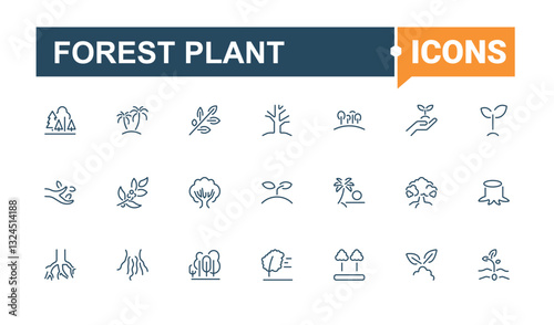 Forest Plant vector line icon set. Related to gardening, eco, tree, plant, evergreen, botany, landscape and more. Tree vector line icon set. Pixel perfect. Minimal icon pack.