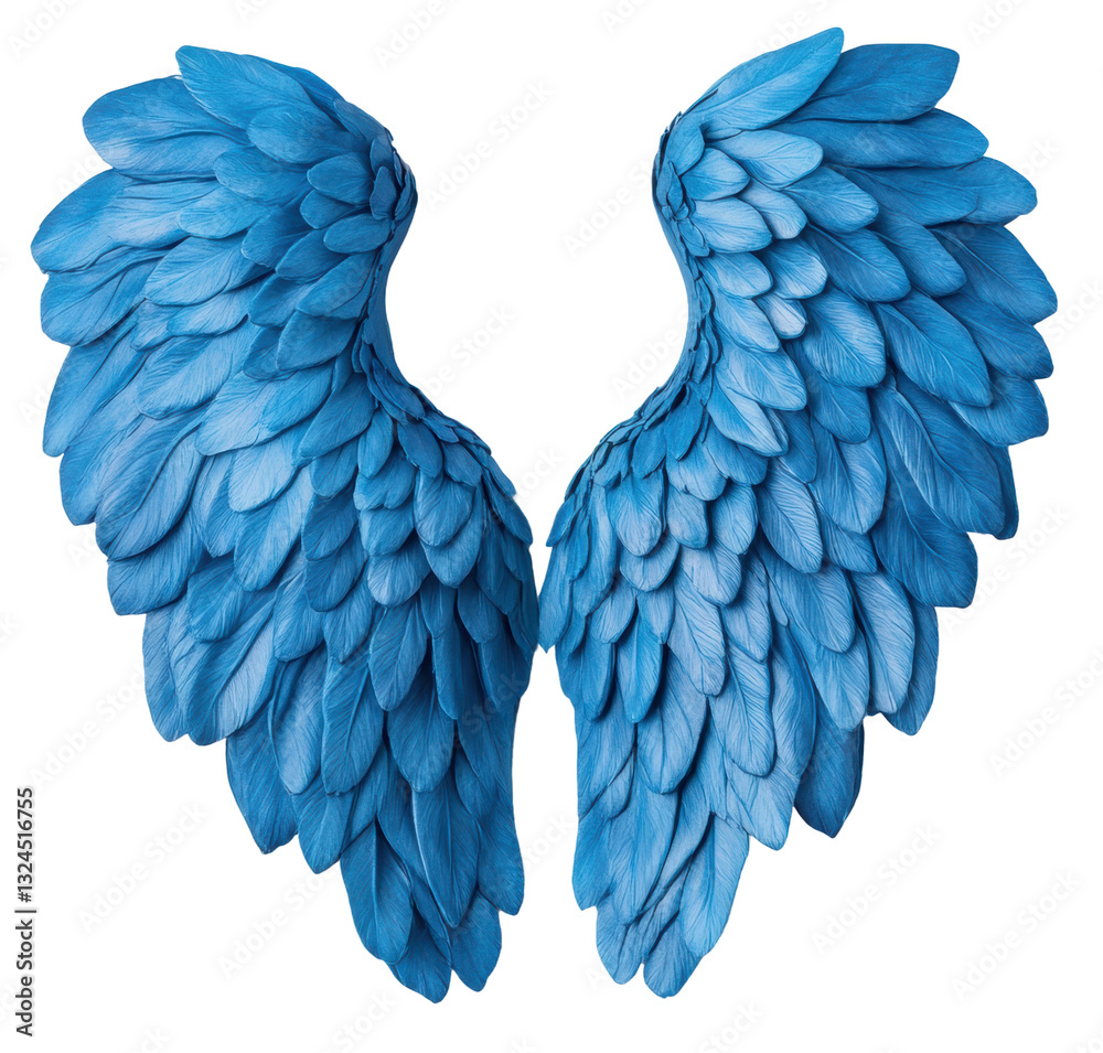 Fototapeta premium Beautiful blue feathered wings for artistic design, cut out