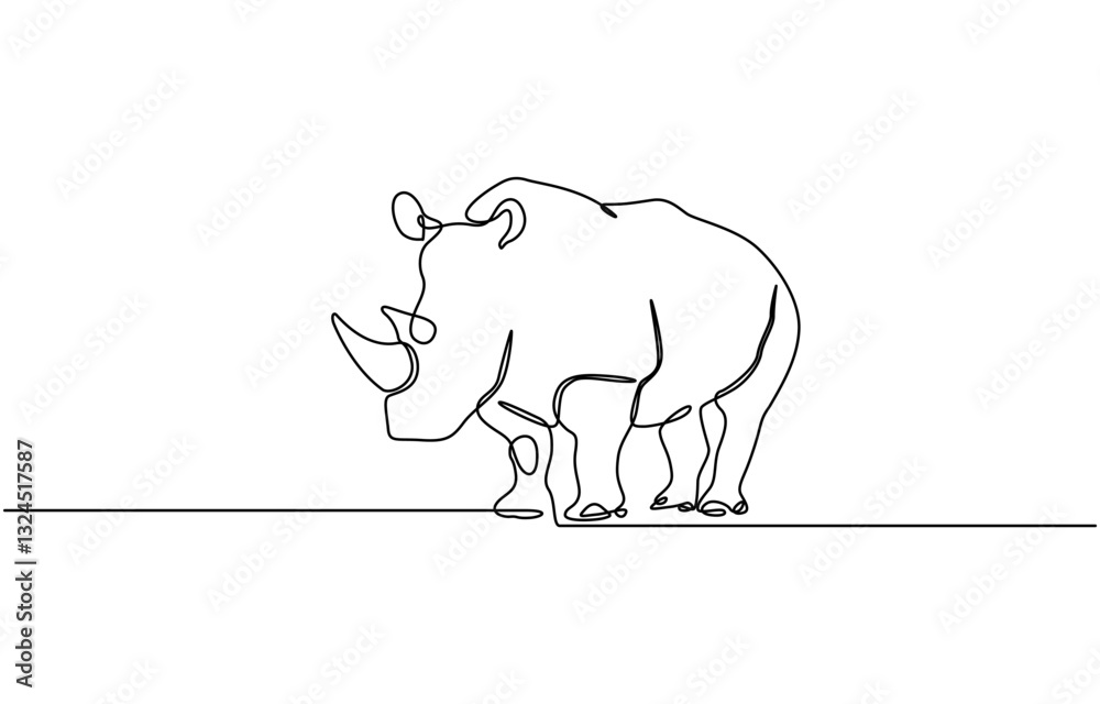 Obraz premium Rhino in continuous one line drawing. Rhinoceros single contour animal, Continuous One Line Drawing of Rhinoceros. Single Line Drawing Illustration of Rhinoceros.