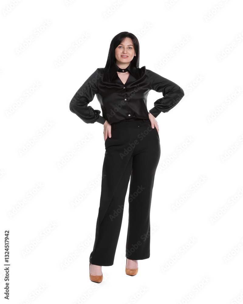 Smiling plus size model on white background. Overweight Smiling plus size model on white background. Overweight