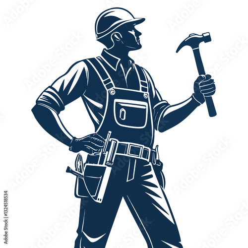 Silhouette of a wood worker with hammer