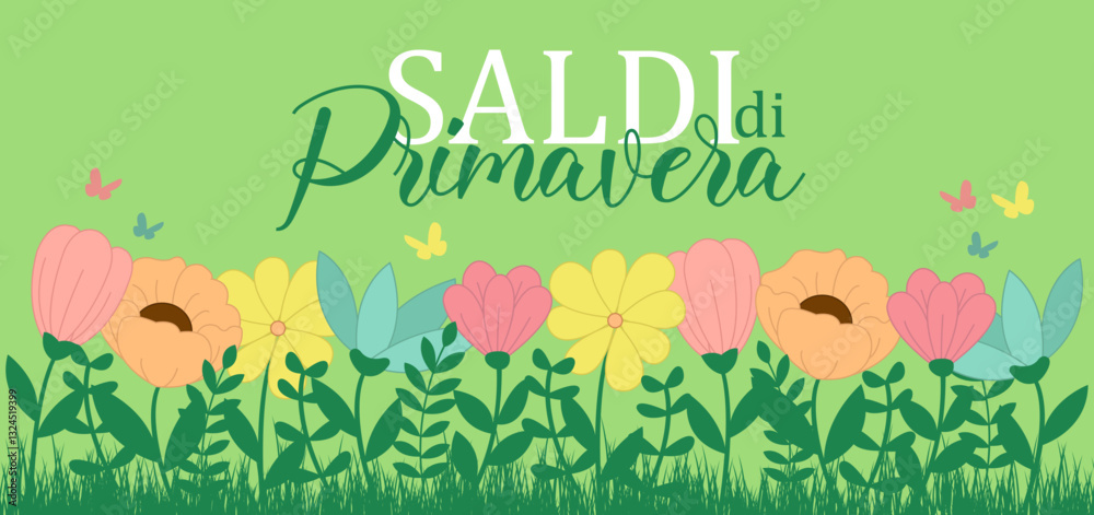 Saldi di primavera con fiori colorati