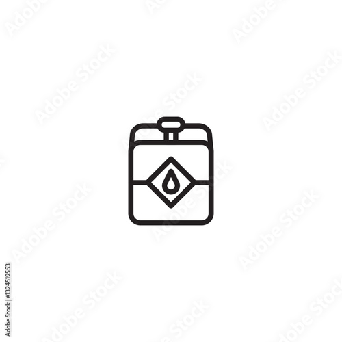 A gas can icon with a flammable liquid symbol. Represents fuel storage, portable containers, or hazardous liquids. Simple line art design.