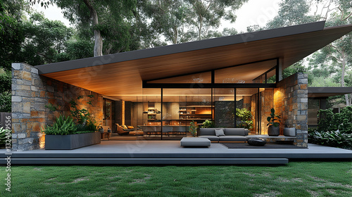 Modern stone home with outdoor living