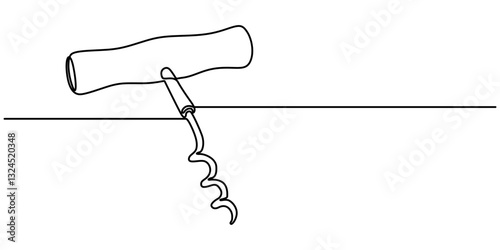 Corkscrew continuous line. Bottle-screw or win bottle opener. Vector illustration, Corkscrew one line continuous drawing. Kitchen tools continuous one line illustration. Vector minimalist linear style