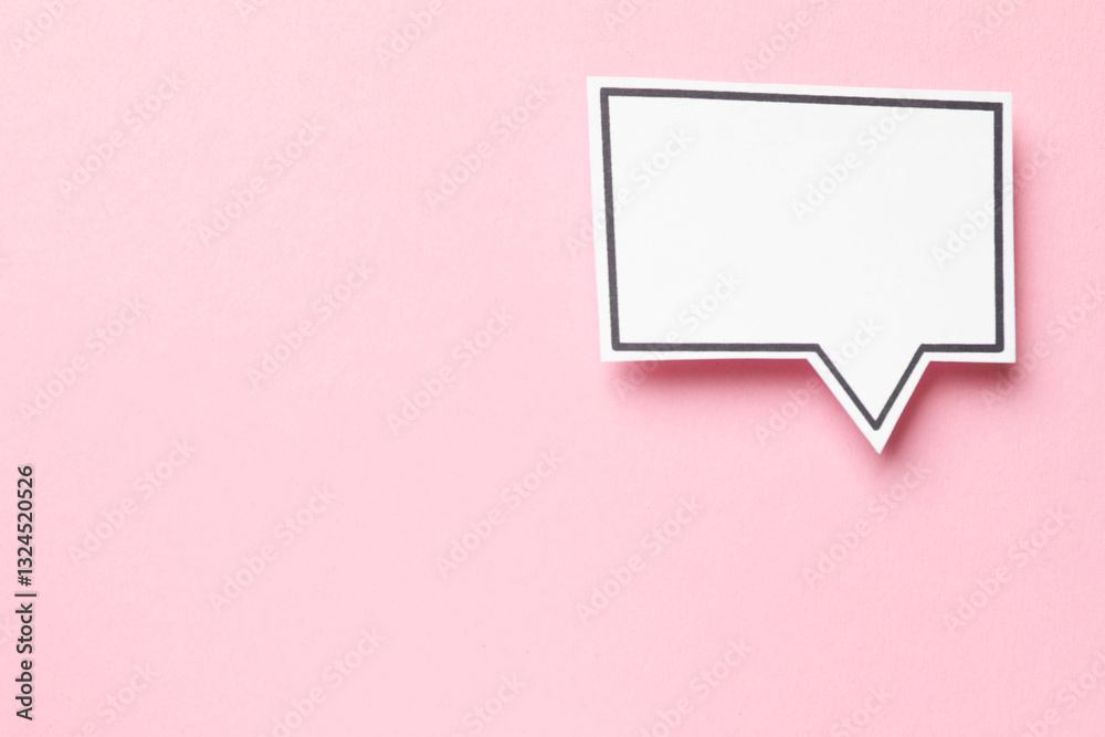 Blank speech bubble on light pink background, top view. Space for text Blank speech bubble on light pink background, top view. Space for text