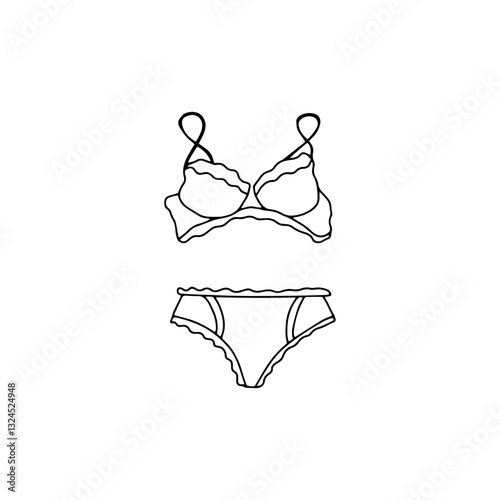 Swimming suit. Doodle bra. Modern and classic style top sketches. Plus siaze swimsuit