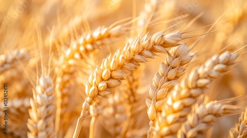 Golden Wheat Field at Sunset with Soft Natural Light and Texture photo