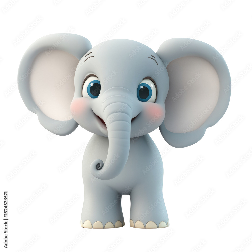 Obraz premium Playful Elephant: A charming and adorable cartoon illustration of a baby elephant. The delightful elephant has a trunk, big ears, and a happy expression.