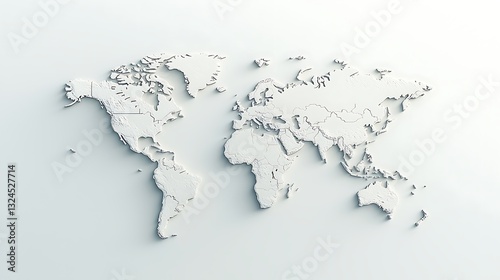 Global Map for White Relief, Minimalist Design.