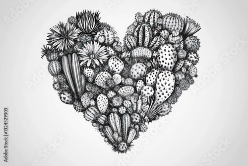 Desert cacti heart, love, southwest, botanical illustration, Valentine's Day photo