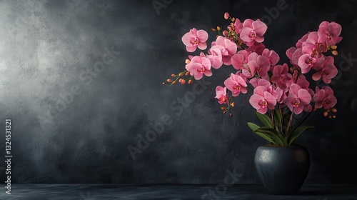 Wallpaper Mural Blooming pink orchid against a dark wall. Simple elegant floral arrangement. Torontodigital.ca