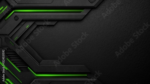 sleek and modern background showcases geometric shapes and lines in dark texture, enhanced by vibrant green accents that evoke a technological feel