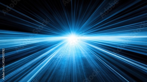 Bright blue beams of light extend from a central source, illuminating the surrounding darkness. This stunning spectacle creates a dynamic and mesmerizing atmosphere filled with energy