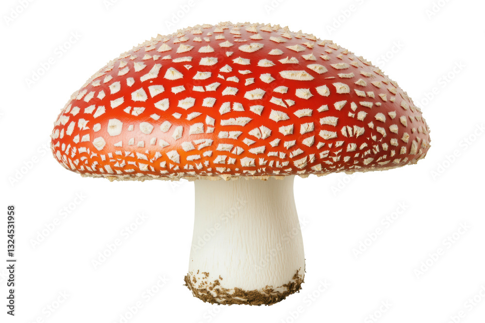 Obraz premium Vibrant red mushroom with white speckles, cut out