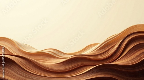 Abstract Wooden Waves A Serene Composition of Layered Curves and Smooth Undulations in Warm, Earthy Tones
