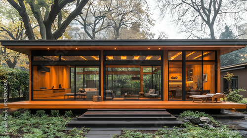 Modern wooden house with large windows