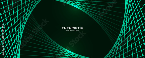 3D green lines techno abstract background overlap layer on dark space with waves effect decoration. Modern graphic design element stripes style concept for web, poster, flyer, card, or brochure cover