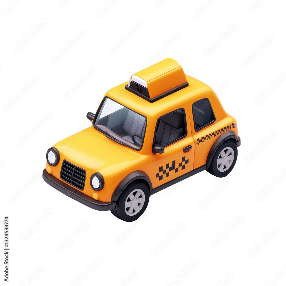 Obraz premium A vibrant yellow taxi cab, a symbol of urban transport, stands ready to navigate the bustling city streets, offering a convenient and reliable service for travelers.