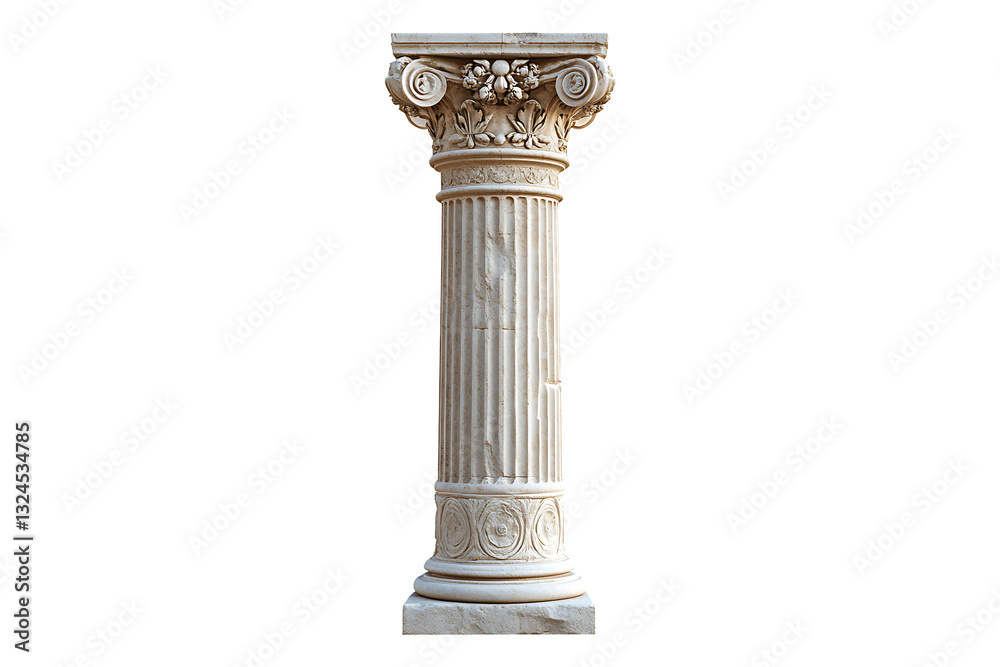 Fototapeta premium Ancient Greek column Isolated on White and Transparent Background PNG Image.
