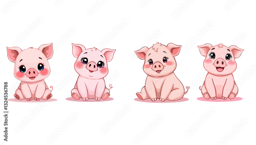 Obraz premium cute pink pig vector set