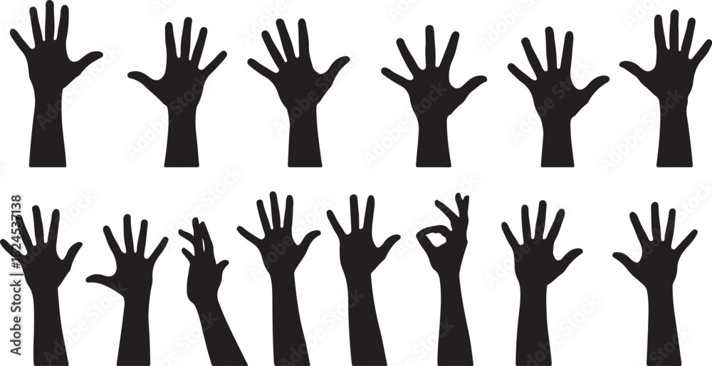 people raising hand silhouettes. People raising hand at the concert. Large group of people with raising hands, Cheering crowd at a concert. vector flat style. isolated on white background.
people raising hand silhouettes. People raising hand at the concert. Large group of people with raising hands, Cheering crowd at a concert. vector flat style. isolated on white background.