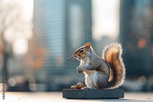 lone squirrel diligently gathers nuts amid bustling city park epitomizing urban wildlife amidst human routines with