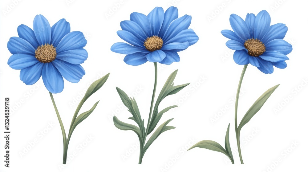 Fototapeta premium Flower daisy blue flax flora blossom bloom petal nature garden floweret floret blue. Blossom. Illustration