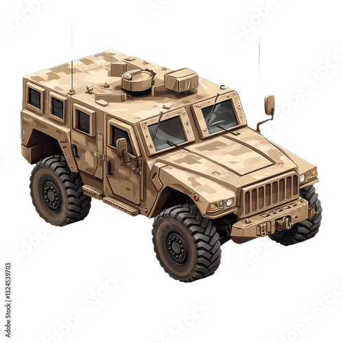 Illustrative Humvee Vector: A Rugged Military Vehicle for Off-Road Adventures and Secure Transportation, Ideal for Automotive and Defense Designs. Isolated on Black.