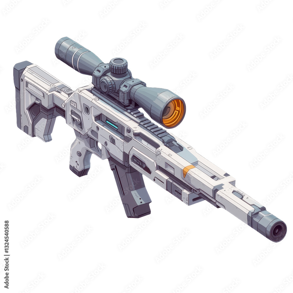 Futuristic Sniper Rifle: Advanced Tech Weaponry for Precision Targeting and Modern Warfare, a Cutting-Edge Firearm Concept with High-Tech Optics and Long-Range Capabilities Futuristic Sniper Rifle: Advanced Tech Weaponry for Precision Targeting and Modern Warfare, a Cutting-Edge Firearm Concept with High-Tech Optics and Long-Range Capabilities