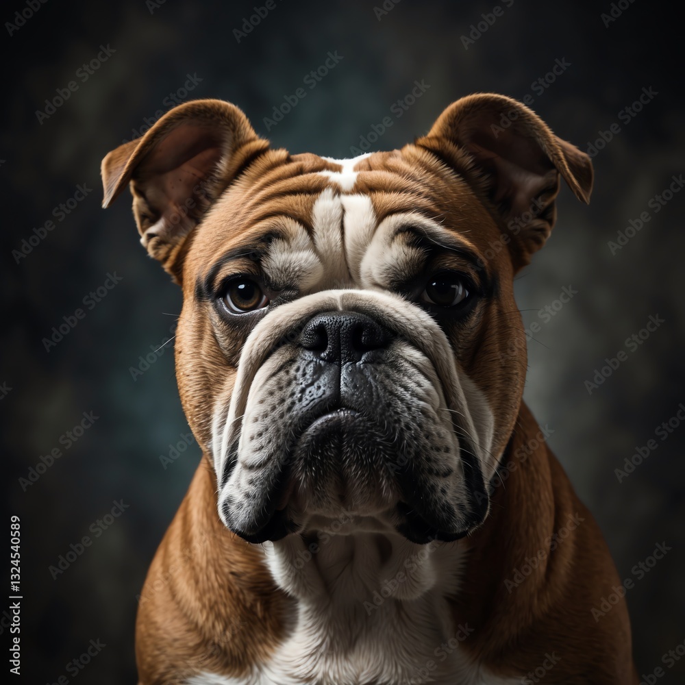 Close-Up of a Serious Bulldog Looking Into the Camera Close-Up of a Serious Bulldog Looking Into the Camera