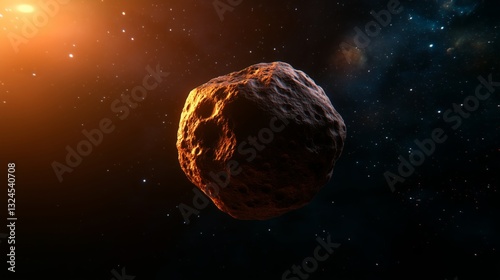 Cosmic Sentinel: A solitary asteroid floats amidst a starlit galaxy, illuminated by the soft glow of distant stars, evoking a sense of cosmic wonder and the vastness of space.