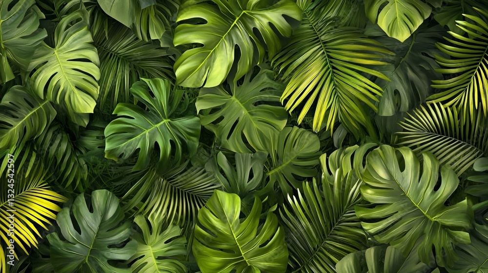 Overhead view of dense tropical jungle foliage. Overhead view of dense tropical jungle foliage.