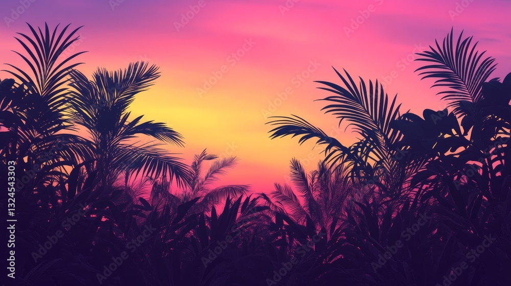 Obraz premium Silhouettes of plants against a beautiful sunset sky. 