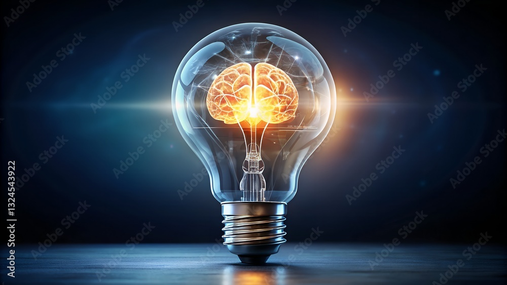 Creative Light Bulb with Glowing Brain Concept for Innovation and Ideas Creative Light Bulb with Glowing Brain Concept for Innovation and Ideas