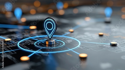 Wallpaper Mural A close up view of a digital pointer or pin icon highlighting a specific location on a detailed world map representing global navigation travel spatial data analysis Torontodigital.ca