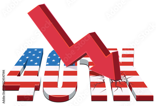Collapse of the American 401K retirement savings plan (cut out)