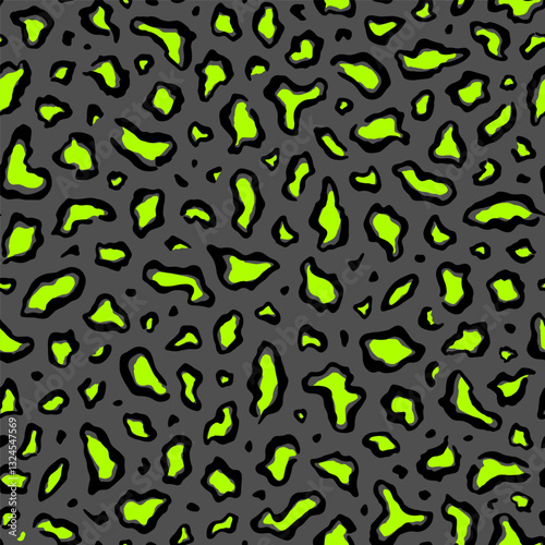 Leopard print. Seamless pattern. Repeating animal spot. Green graphic background. Repeated skin jaguar for design prints. Texture abstract repeat spots panther. Fur cheetah dot. Vector illustration