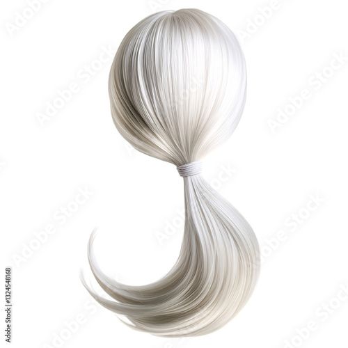 Platinum Blonde Low Ponytail with Straight Wavy Hair Isolated on Transparent Background