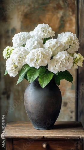 Fresh White Flowers in a Glass Vase on a Wooden Table in a Cozy Room