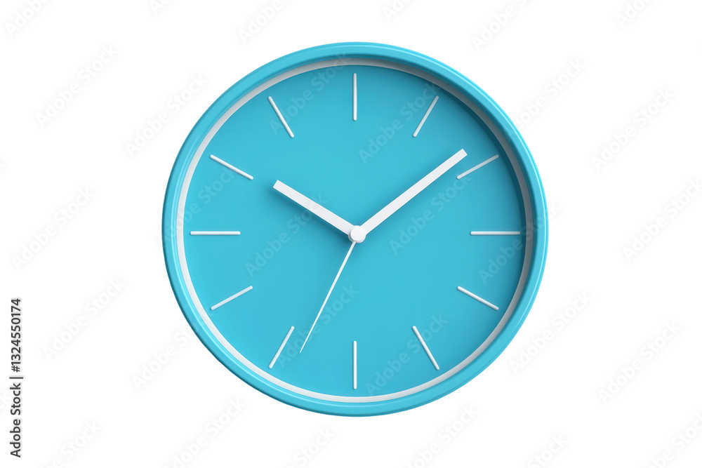 Bright turquoise wall clock with minimalist design, cut out Bright turquoise wall clock with minimalist design, cut out