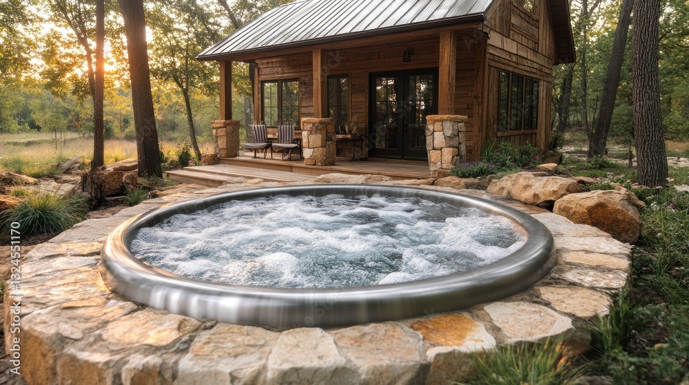 Sunset Hot Tub Relaxation at Rustic Cabin Retreat Sunset Hot Tub Relaxation at Rustic Cabin Retreat