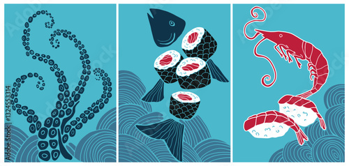 Minimalist Sushi Seafood Collection – Elegant Japanese-Inspired Illustrations	