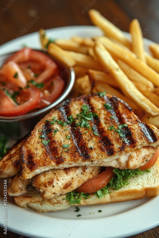 Grilled Chicken Sandwich and French Fries Grilled Chicken Sandwich and French Fries