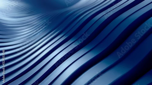 Abstract design of  flowing,  metallic blue ribbons.  Dynamic,  futuristic curves