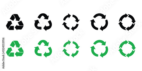 Set of recycling icons. Recycle symbol. Rotation arrow pack. Reuse cycle.