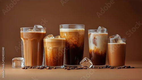 Indulge in Two Refreshing Coffee Drinks With Ice and Nuts Displayed on a Simp...