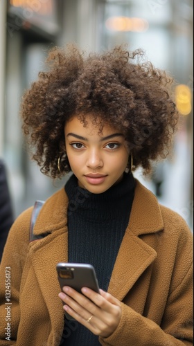 Smiling Young Woman in a Yellow Jacket and Black Beanie Enjoys Winter Weather...